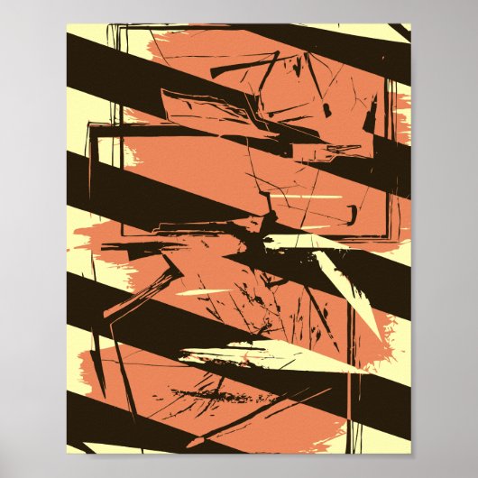 Poster Rayures diagonales et formes fragmentées (Devant)