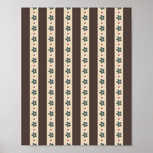 Poster Rayures Marron Et Fleurs (Devant)