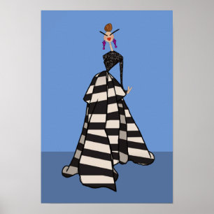 Poster Rayures Noir & Blanc Femme Glamour Mode Art