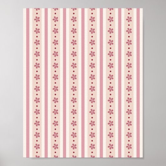 Poster Rayures roses et fleurs (Devant)
