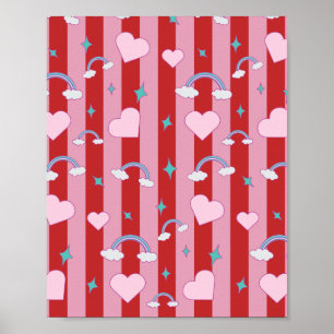 Poster Rayures roses et rouges avec des arcs-en-ciel et d