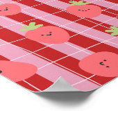 Poster Rayures roses et rouges, avec des fraises (Coin)