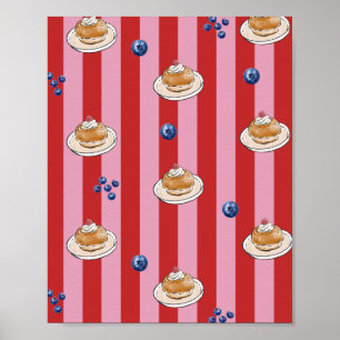 Poster Rayures roses et rouges avec motif de gâteau