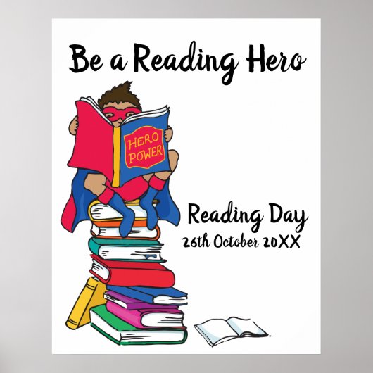 Poster Reading day reading on a stack of books boy event (Devant)