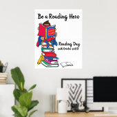 Poster Reading day reading on a stack of books boy event (Bureau à domicile)