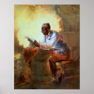 Poster Reading Newspaper by Candlelight