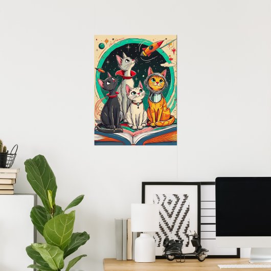 Poster Reading Opens a Gateway to Cosmic Cat Adventures (Bureau à domicile)