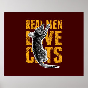Poster Real Men Love Chats sur rouge bordeaux