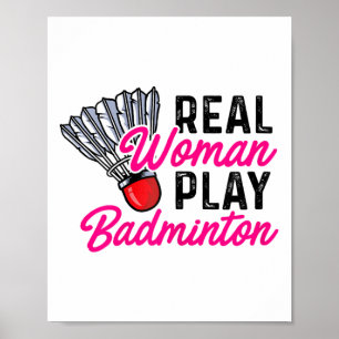 Poster Real Woman Play Badminton Badminton Player Shuttle