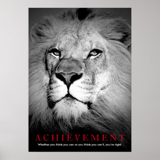 Poster Réalisation Motivationnel Lion noir rouge et blanc