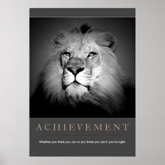Poster Réalisation Motivationnelle Lion noir et blanc