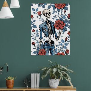 Poster Rébellion rétro : Squelette à Denim et Rose