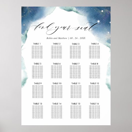 Poster Réception de mariage céleste 16 Panneau de la cart (Devant)