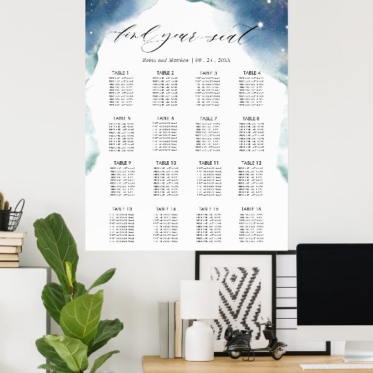 Poster Réception de mariage céleste 16 Panneau de la cart (Bureau à domicile)