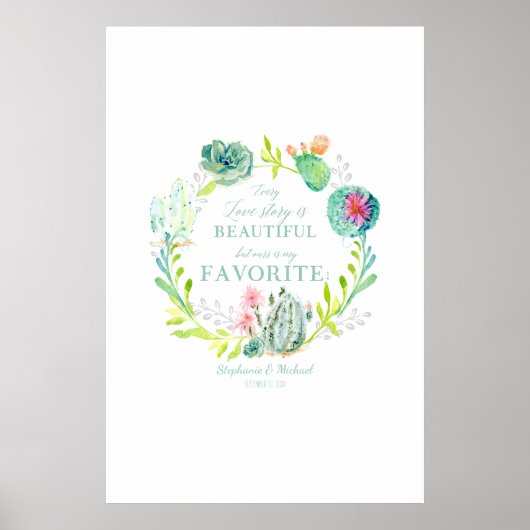 Poster Réception de mariage Livre d'invité Cactus Succule (Devant)