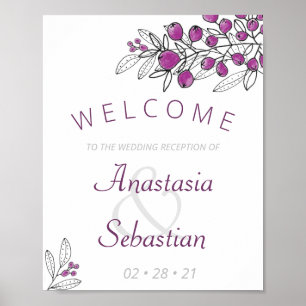 Poster Réception de mariage minimaliste en cerise violett