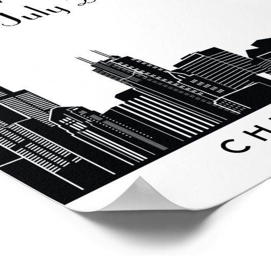 Poster Réception de mariage noir de Chicago Skyline (Coin)