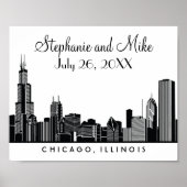 Poster Réception de mariage noir de Chicago Skyline (Devant)