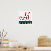 Poster Réception Red Monogram Mariage damassé (Cuisine)