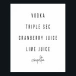 Poster Recette Cocktail Cosmopolite<br><div class="desc">Recette Cocktail Cosmopolite</div>