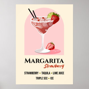 Poster Recette d'art de Margarita aux fraises avec rebord
