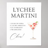 Poster Recette de bar à cocktail Lychee Martini (Devant)