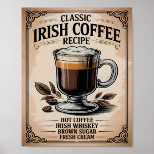 Poster Recette de café irlandais classique Cuisine rustiq