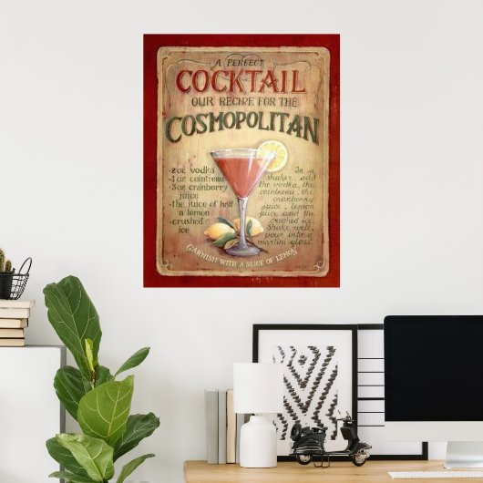 Poster recette de cocktail cosmopolite (Bureau à domicile)