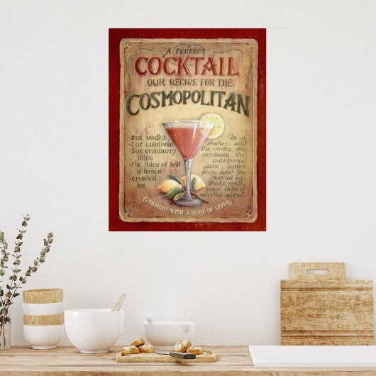 Poster recette de cocktail cosmopolite (Cuisine)