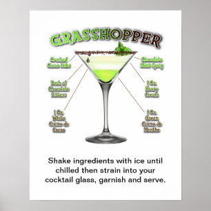 POSTER RECETTE DE COCKTAIL GRASSHOPPER ART 16" X 20"