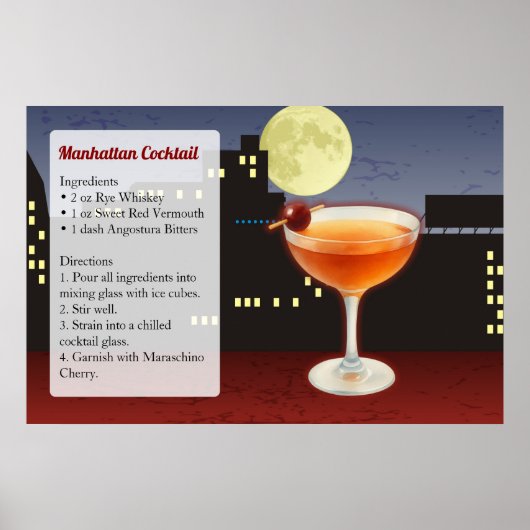 Poster Recette de cocktail Manhattan (Devant)