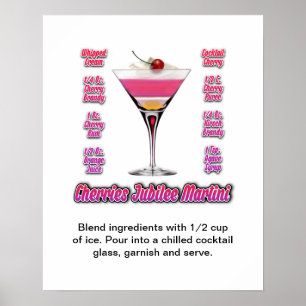 Poster Recette de cocktail Martini Cherries Jubilee 16"x2