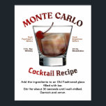 Poster Recette de cocktail Monte Carlo 16"X20"<br><div class="desc">Cocktail Recette Art Illustration d'un cocktail classique vintage à base de whisky de seigle,  d'une liqueur épicée et de bitters de cocktails.</div>