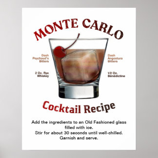 Poster Recette de cocktail Monte Carlo 16"X20"
