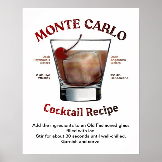 Poster Recette de cocktail Monte Carlo 16"X20" (Devant)