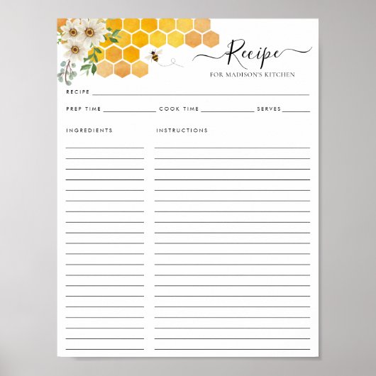 Poster Recette de cuisine Abeille Bourdon Nid d'abeille F (Devant)