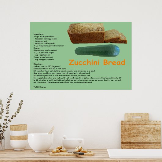 Poster Recette de pain de courgette imprimé (Cuisine)