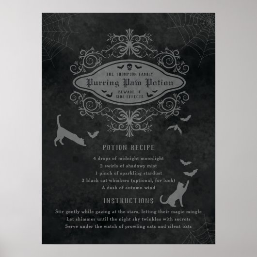 Poster Recette de potion drôle de chat et de chauves-sour (Devant)