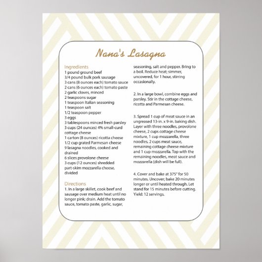 Poster Recette Favorite Famille Chevron - Lasagna (Devant)