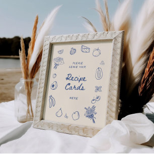 Poster Recette Hors Du Marché Bleu Main Dessinée Recette