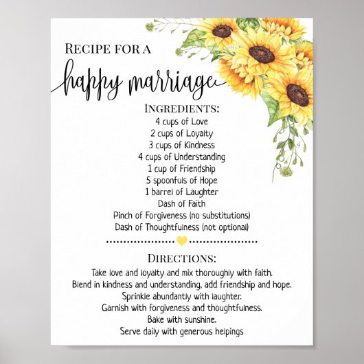 Poster Recette pour le mariage heureux cadeau de douche t (Devant)