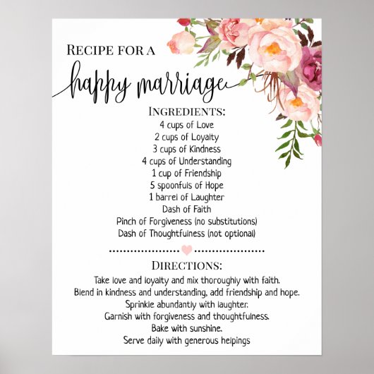 Poster Recette pour un cadeau de douche de mariage heureu (Devant)