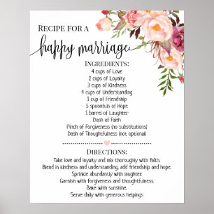 Poster Recette pour un cadeau de mariage heureux rose