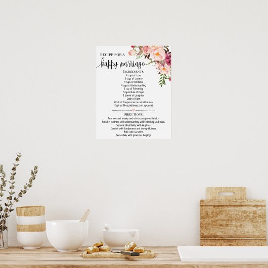 Poster Recette pour un cadeau de mariage heureux rose pou (Cuisine)