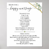 Poster Recette pour un heureux mariage douche cadeau vert (Devant)