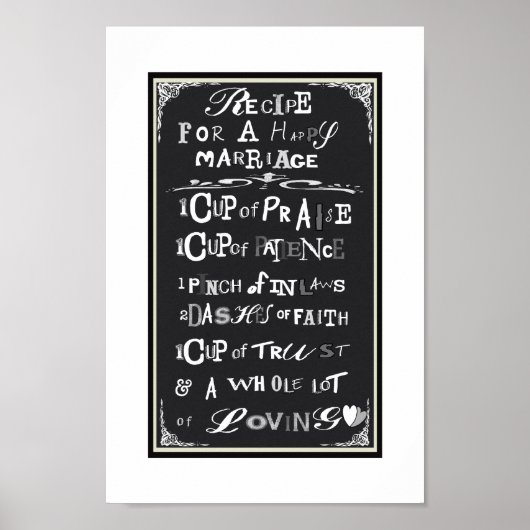 Poster Recette pour un mariage heureux Cadeau Mariage idé (Devant)