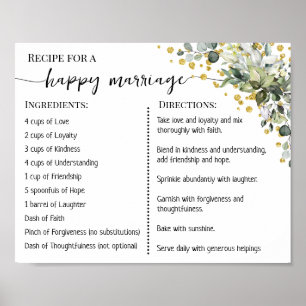 Poster Recette pour un mariage heureux de jeunes mariés E
