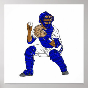 Poster Receveur bleu de base-ball