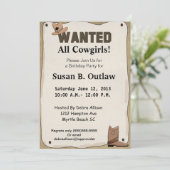 Poster Recherché Cowgirl Anniversaire Invitation (Debout devant)