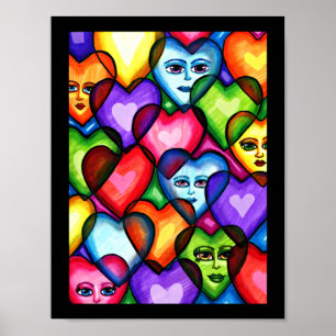 Poster Recherche d'amour Coeurs Abstraits art original